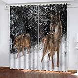 MPHWCL Ösenvorhang Blickdicht für Schlafzimmer Tierwolf-Schneeszene 3D Gedruckt Thermovorhang und Verdunklungsgardinen Polyester Vorhänge 300 x 270 cm für Wohnzimmer S