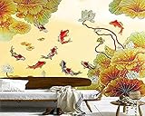 Chinesische Art geprägt Goldfisch Lotus 3D Wallpaper Wandbilder Wohnzimmer TV Sofa Wand Schlafzimmer Küche Tapeten Tapete wandpapier fototapete 3d effekt tapeten Wohnzimmer Schlafzimmer-400cm×280