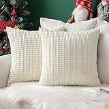 MIULEE 2er Set Kissenbezüge Weihnachten Kordsamt Dekokissen Kissenbezug Sofakissen Dekorativ Couchkissen Kissenhülle Bezug Weich für Wohnzimmer Schlafzimmer 40x40 cm, 16x16 Inch Weiß