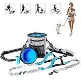 Premium Joggingleine Hundeleine mit verstellbarem Bauchgurt Dehnbare Laufleine für kleine und große Hunde mit 1 Futterbeutel 1 Faltbare Schüssel 1 Hundekotbeutel Joggen Sp