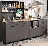 expendio Singleküche Mona 2 grau 3-teilig Küchenzeile Schrank Küchenschrank Küchenblock Miniküche Kleinkü
