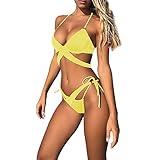 Bikinis Set AMUSTER Damen Sexy Bademode Bandage Push Up Badeanzug Push Up Bikini Sommer Zweiteiler Tankini mit Slip Damenmode Neckholder Bandeau (M, Gelb)