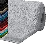 Badematte Hochflor Sky Soft | Weicher, Flauschiger Badezimmerteppich in Shaggy-Optik | Badvorleger rutschfest waschbar | schadstoffgeprüft | 16 Farben in 6 Größen (80x150 cm, Silbergrau)