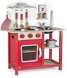 Leomark Classic Spielküche aus Holz - Farbe Rot - Kinderküche mit Zubehör, Holzküchemit Waschbecken, Pfanne, Backofen, Kochtopf, Küchenhelfern, Uhr, Funktionale Bunte Spielzeug, für Mädchen und Jungen, Höhe 75