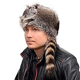 FOX FASHION Herren Trappermütze mit Schweif und Kopf aus echtem Waschbärfell Winter Mütze Pelz Fell Trapper Waschbär Pelzmütze Fellmütze Echt Ski Tschapka Schapka Echtfell Echtpelz Fuchs (M)