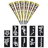 6x Henna Tattoo Temporäre Tattoo Natürliche + 10x Henna Tattoo Schablone, Lelengder Temporäre Mehndi Tattoos, Natürliche Kegel, Tattoo sticker, Temporäre Tätowierung (Schwarz)