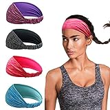 Linlook Damen Sport Stirnband - 4 Stück Breit Schweißband Stirn für Yoga Laufen Workout Training Fitness Tennis Gym Fahrrad Wandern Joggen - Elastische rutschfeste Haarb
