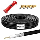 HB-DIGITAL 15m Koaxialkabel SAT HQ-135dB PRO inkl. Abisolierer + 4 F-Stecker vergoldet GRATIS dazu | Satellit Antennenkabel 4-Fach geschirmt | für DVB-S/S2 DVB-C/C2 DVB-T/T2 DAB+ Radio BK Anlag