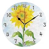 JUMPBEAR Sonnenblumen-Wanduhr, rund, leise, nicht tickend, batteriebetrieben, präzise, arabische Ziffern, Design Viantage, Heimdekoration für Küche, Wohnzimmer, Schlafzimmer, Büro (25,4 cm)