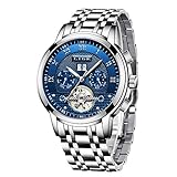 LIGE Herren Uhr Automatik Mechanische wasserdichte Armbanduhr Herren Edelstahl Datum Kalender Kleid Uhr Mode lässig Skelett Tourbillon U