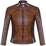 Redteigr Damen Lederjacke ITZEL– Modernen Bikerjacke Damen - Echtleder Jacke aus feinstem Lammnappa Leder mit Stehkragen und Steppung- Cognac (L)