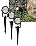 Gartenleuchte LED 5W Gartenstrahler mit Erdspieß 230V 430lm 1,5m Kabel Innen Aussen IP44 Warmweiss (3 Stück)