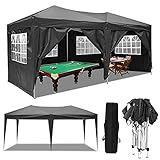 Serface Pavillon Faltpavillon 3x6 Wasserdicht Faltbare Gartenpavillon Festival Sonnenschutz Faltpavillon, UV-Schutz mit 4 Seitenteilen für Garten/Party/Hochzeit/Picknick (3x6m Schwarz)