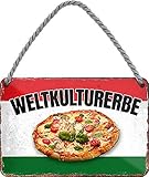Deko Witzige Blechschilder Weltkulturerbe - beliebte traditionelle Speisen Gerichte Getränke international Food Wandschild Türschild (18 x 12 cm, Hängeschild Pizza Italien HS699)