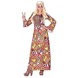 Widmann - Erwachsenenkostüm Hippie Woman, Kleid mit Weste, Kette mit Peace-Zeichen, Flower Power, Verkleidung, Karneval, Mottoparty