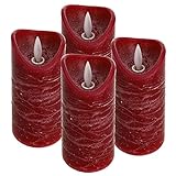 ToCi LED Kerzen Set Rot mit 4 flammenlosen Echtwachs-Kerzen (Ø7,5x10cm) mit beweglicher Flamme und Timer (4 Kerzen - Ø 7,5 x 15 cm)