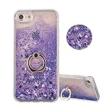 Flüssig Hülle für iPhone 6S Plus, Obesky Bling Glitzer Treibsand Handyhülle Klar Hart Plastik Durchsichtig Tasche mit Ring Kickstand Schutzhülle für Apple iPhone 6 Plus/6S Plus - L