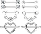 LOLIAS 8 STÜCKE Edelstahl Nippel Piercing Zungenringe für Damen Mädchen CZ Nipplerings Herzform Barbell Piercing Schmuck 14G, Silber/Rose G