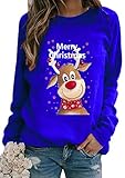 Yming Damen Casual Langarm Sweatshirt Bell Hirsch Pullover Rundhals Sweatshirt Blau XS