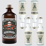 Rüdemann Wacholder Gin Tonic Water Set I Probierset I International Bronze Prämiert I Deutsche Newcomer Spirituose I Geschenk-Idee für Jäger von Jägern I 500ml + 4 x Oh Deer Classic Tonic 200