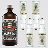 Rüdemann Wacholder Gin Tonic Water Set I Probierset I International Bronze Prämiert I Deutsche Newcomer Spirituose I Geschenk-Idee für Jäger von Jägern I 500ml + 4 x Oh Deer Classic Tonic 200