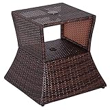 Outsunny Gartentisch Beistelltisch Sonnenschirmständer Gartenmöbel Terrasse Polyrattan Braun 54 x 54 x 55