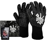 Premium Grillhandschuhe hitzebeständig & Ofenhandschuhe - Hitzebeständig bis 800 Grad -Topfhandschuhe mit Anti-Rutsch Silikon - Einsetzbar als Kochhandschuhe und Backofenhandschuhe - Inklusive E-Book