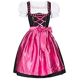 Gaudi-Leathers Damen Dirndl Kleid Dirndlkleid Trachtenkleid Midi Iwona Pink 34