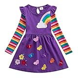 Eternali Bunt Print Stickerei Kleider Mädchen Baumwolle Langarm Kleid Kinder Mädchen Süße Freizeit Kleider Herbst T-Shirt Kleid Karikatur Stickerei Drucken A Line Kleider W