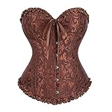 CJDM Damen Bustier Korsett - Mode Damen Body Shaper Größe Xs bis 6XL Vintage Plissee Korsett Bustier Mit G String Vintage Mieder Steampunk Korsett Bustier Top (Braun M)