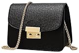 Honeymall Kleine Damentasche Umhängetasche Citytasche Schultertasche Handtasche Elegant Retro Vintage Tasche Kette Band(Schwarz)