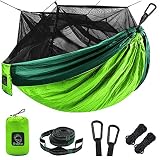 Einzel- und Doppel-Camping-Hängematte mit Moskito / Käfernetz, tragbare Fallschirm-Nylon-Hängematte mit 10-Fuß-Hängematten-Baumgurten, 17 Schlaufen und einfach zu montierenden Karabinern für Camping