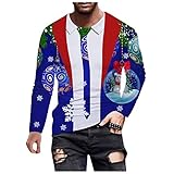 Yiartion Weihnachten Langarm Herren Classic Rundhals Langärmeliges Weihnachtsmotiv Bunt Druck Langarmshirts Regular Slim Fit Freizeithemden Lange Muscle Shirt Longsleeve Festliche Geschenk