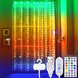 STARKER RGB Lichtervorhang USB Powered Lichterkettenvorhang 16 Farben mit Fernbedienung Timer für Weihnachten Partydekoration, Schlafzimmer, Innenbeleuchtung