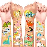 LEADTEAM 10 Blätter Tattoos für Kinder, Metallische Glitzer Tattoo Aufkleber, Einhorn Dinosaurier Tattoos für Jungen und Mädchen, Geburtstag Party Dekoration Geschenke Urlaub Spielzeug Silvester Dek