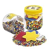 Hama Perlen 2052 Bügelperlen Dose mit ca. 4.000 bunten Midi Bastelperlen mit Durchmesser 5 mm im Farben Mix und 3 Stiftplatten, kreativer Bastelspaß für Groß