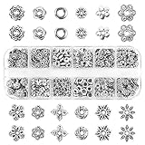 360 Stücke Perlenkappen Endkappen Zwischenperlen Metall Metallperlen Nietstifte Diy Schmuckzubehör Spacer Blume Gemischt Schmuckzubehör Bastelperlen Set Mit Loch Antikes Silber Sp