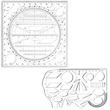 Multifunktionales Zeichenlineal 2PCS, Mehrzweckzeichnung 360° Rotationsmessvorlage Ersetzen Lineal Geodreieck Kreislineal Radienlehre Winkelmesser, Rutschfestes Geometrie Schablone für S