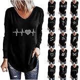 Oversize Baumwolle Oberteile Damen Langarmshirt Poloshirt Lange Ärmel Atmungsaktiv Winter shirts Frauen Bluse Tops Blusen Rundhals Lang Be Motiv Tunika Pusteblume Lose Rundhals Tshirt Top