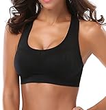 ANGOOL Sport BH Damen Stark Halt Push Up Ohne Bügel Gepolstert Sport Bustier Seamless Sport BH Racerback Sports Bras Fuer Yoga Fitness Joggen Training, Schwarz, M