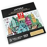 Arteza Architektur-Designs Malbuch für Erwachsene, 16.2 x 16.2 cm, Ausmalbuch mit 72 Motiven, abnehmbare 150 g/m² Blätter, schützendes Cover mit elastischem Band, für Anti Stress und Entspannung
