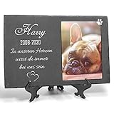 TULLUN Individueller Personalisiert Tiergrabstein Schiefer Gedenkstein + Ständer für Hund, Katze und andere Haustiere - Größe 20 x 30 cm - Personalisiert Text und F