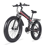 Klapprad Elektrofahrrad 26 Zoll Schneefahrrad E-Bike Fette Reifen Fahrrad, Abnehmbare 48V/13Ah Batterie 1000W E-MTB für Herren Erwachsene mit 21-Gang-Getriebe-Getriebe [EU Stock],
