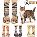 VAMEI 4 Paar Lustige Socken Winter Fun Socken Pfotensocken Katzensocken 3D Bunte Socken Strümpfe Unisex Animal Paw Socken Weihnachten Socken Halloween Socken Damen H