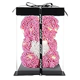 Rosenblumenbär, Blumen auf jedem Rosenbären-Rosen-Teddybär Geschenk für Muttertag, Valentinstag, Jubiläum & Brautduschen - Klare Geschenkbox inklusive! (pink, 10in)