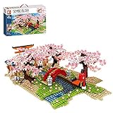 Cherry Blossom Street View Bausteine, 1400 Teile Cherry Blossom River Building Modellbausatz Kompatibel mit Leg