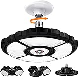 DOOK Werkstattlampe, LED Garagenleuchte E27/E26 140W 18500 Lumen 6500K LED Deckenleuchte mit 4 Verstellbaren Paneelen, Deckenbeleuchtung für Garage, Lager, Werkstatt,T