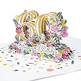 LIMAH® Pop-Up 3D Grußkarte/ Hochwertige PopUp 3D Geburtstagskarte zum 60. Geburtstag /Happy Birthday Motiv/in weiß Gold/Groß mit G