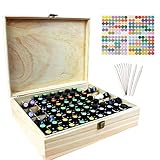 Beunyow 68 Löcher Hohe Kapazität Tragbar Holz Aromatherapie Geschenk-Box Ätherische Öle Flaschen Box Aufbewahrung Koffer Box - Geeignet für Nagellack, Duftöle, Ätherisches Öl, Stain und Lipp