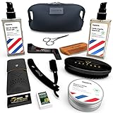Bartpflege set mit Rasiermesser für Männer Sapiens BarberShop - Bart Set Herren mit Naturkosmetik Bart Öl, Bart Balsam, Rasiergel - Bartbürste, Bartkamm, Bartschablone, Bartschere, Kulturb